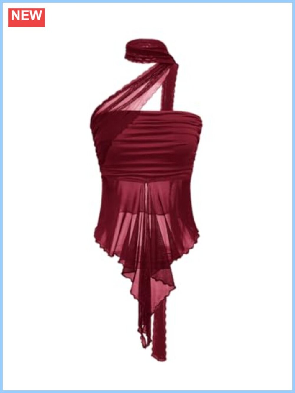 Mesh Scarf Halter Tank Top Asymmetrical Sheer Ruffle Y2k Going Out Top